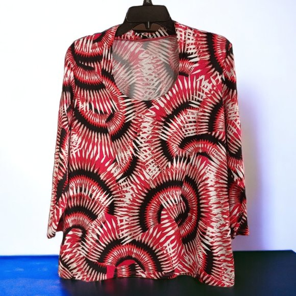 Premise Tops - Premise Abstract Black/Pink/Tan/White Scoop Neck Women's Top Sz XL